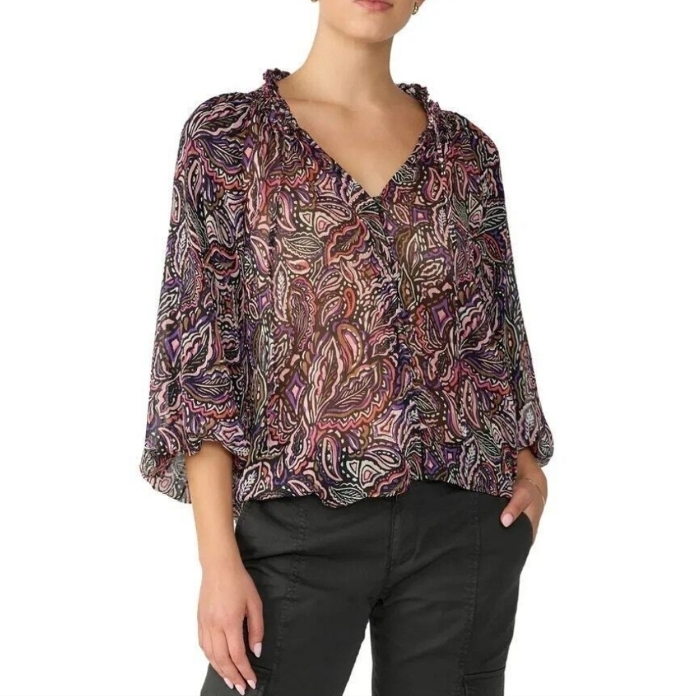 NWT Sanctuary | Breezy Smock Neck Balloon Sleeve Paisley Blouse Size Small